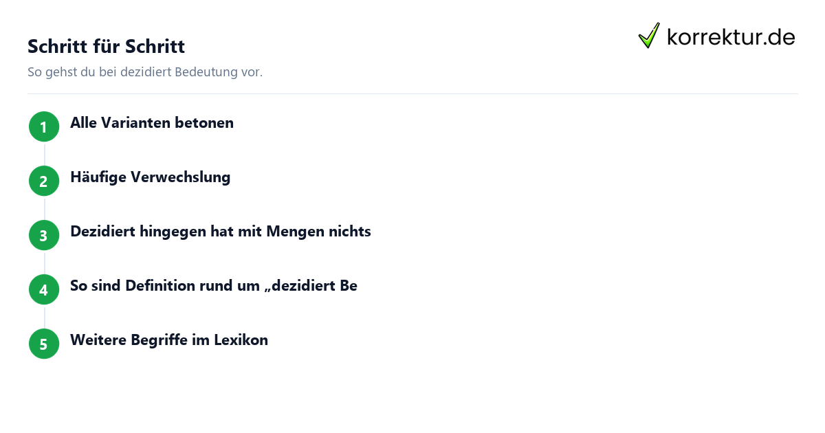 dezidiert Bedeutung: Schritte