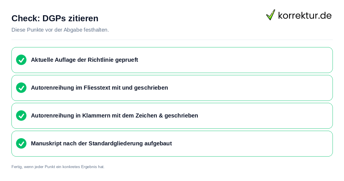 DGPs zitieren: Prüfliste mit vier Punkten