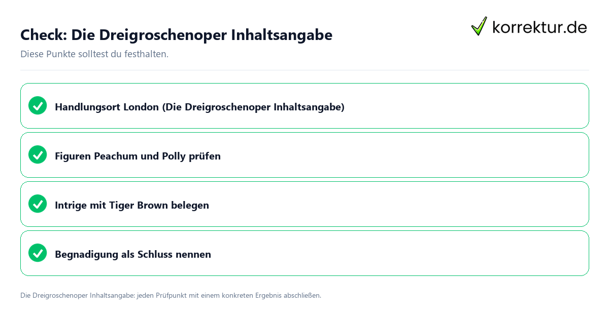Check: Die Dreigroschenoper Inhaltsangabe Die Dreigroschenoper Inhaltsangabe mit einer themenspezifischen Checkliste