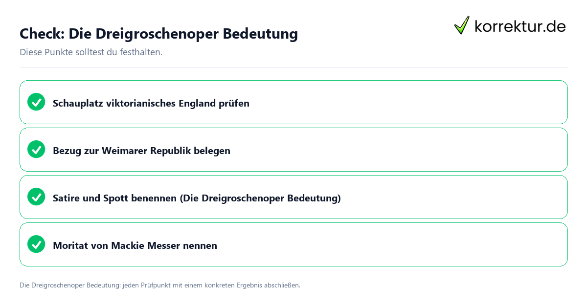 Die Dreigroschenoper Bedeutung mit einer themenspezifischen Checkliste
