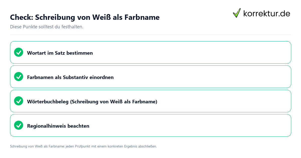 Check: Schreibung von Weiß als Farbname Schreibung von Weiß als Farbname mit einer themenspezifischen Checkliste