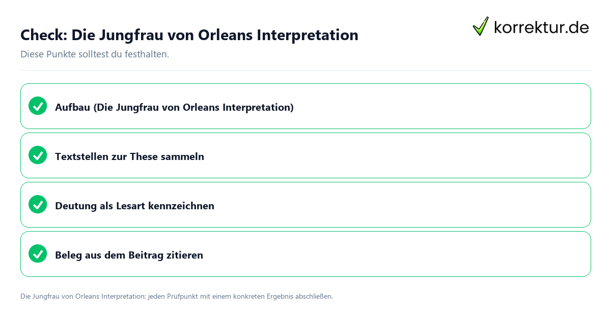Check: Die Jungfrau von Orleans Interpretation Die Jungfrau von Orleans Interpretation mit einer themenspezifischen Checkliste
