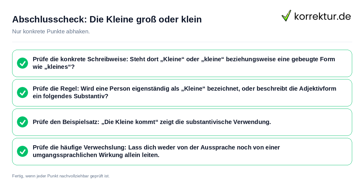 Abschlusscheck: Die Kleine groß oder klein Konkreter Abschlusscheck zu Die Kleine groß oder klein