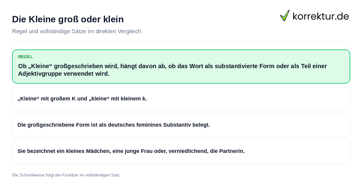 Die Kleine groß oder klein Konkrete Regel und vollständige Beispielsätze zu Die Kleine groß oder klein