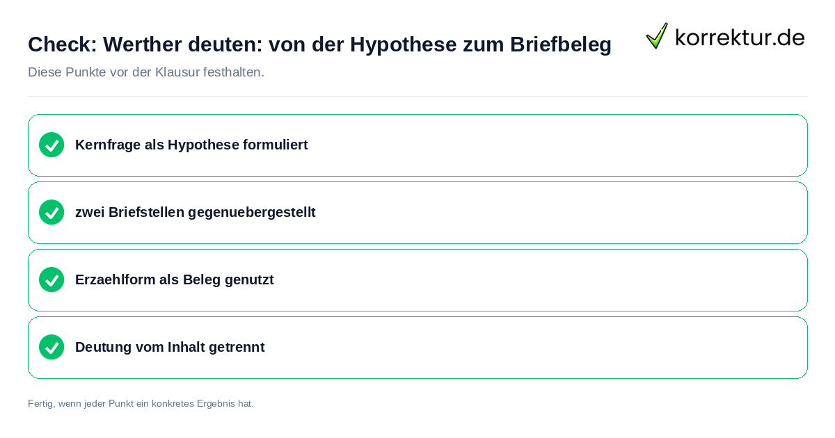 Check: Werther deuten: von der Hypothese zum Briefbeleg Werther deuten: von der Hypothese zum Briefbeleg: Prüfliste mit vier Punkten