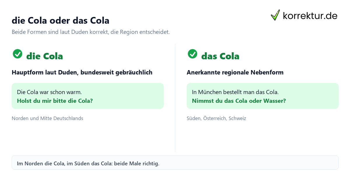 die oder das Cola: Vergleich der beiden Artikel