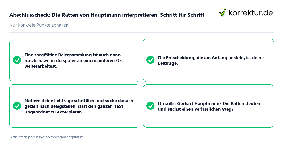 Konkreter Abschlusscheck zu Die Ratten von Hauptmann interpretieren, Schritt für Schritt