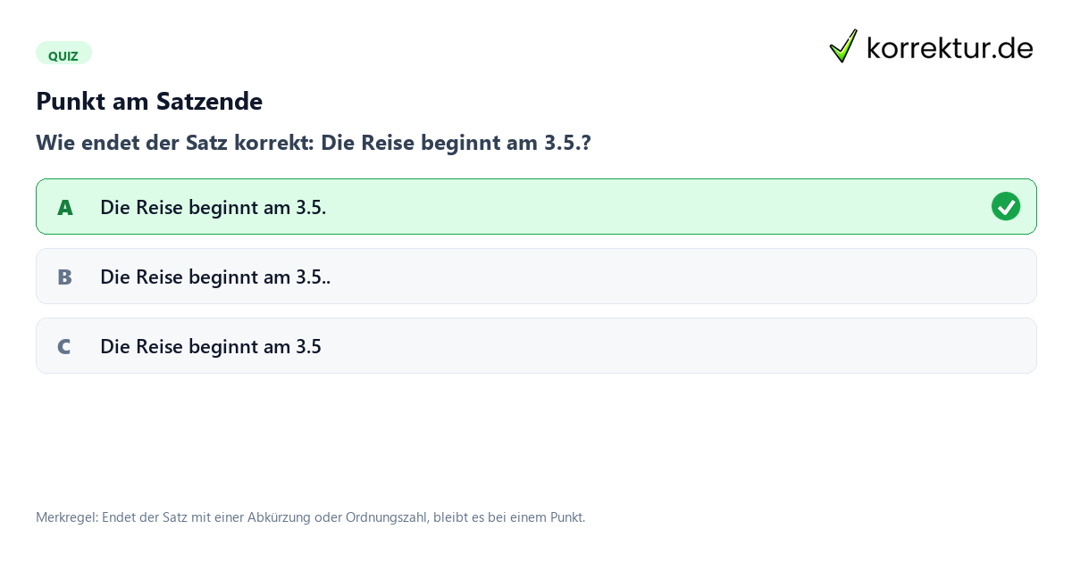 Punkt am Satzende Die Satzzeichen der Punkt richtig geschrieben: Quiz zur Ordnungszahl am Satzende