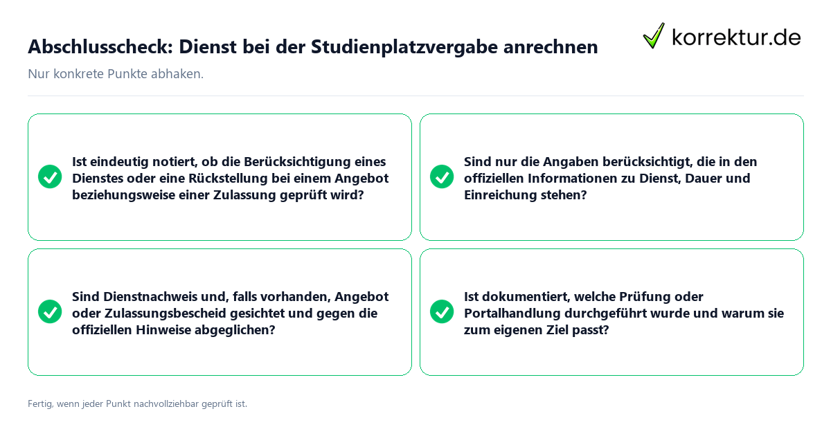 Konkreter Abschlusscheck zu Dienst bei der Studienplatzvergabe anrechnen