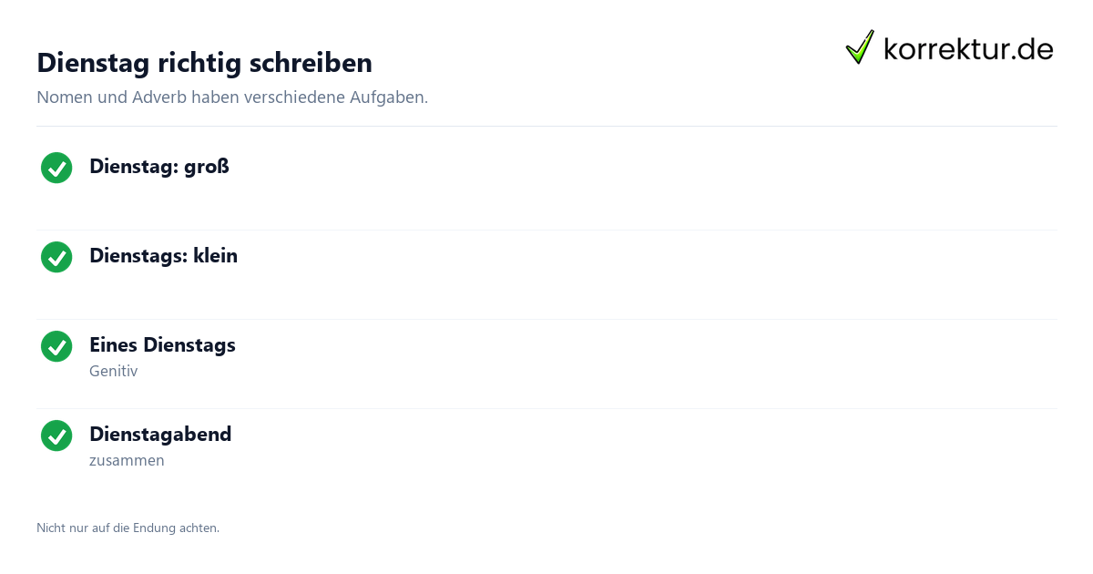 Dienstag und dienstags im Überblick