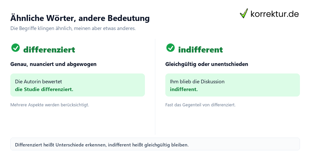 Ähnliche Wörter, andere Bedeutung Differenziert Bedeutung im Vergleich zu different und indifferent