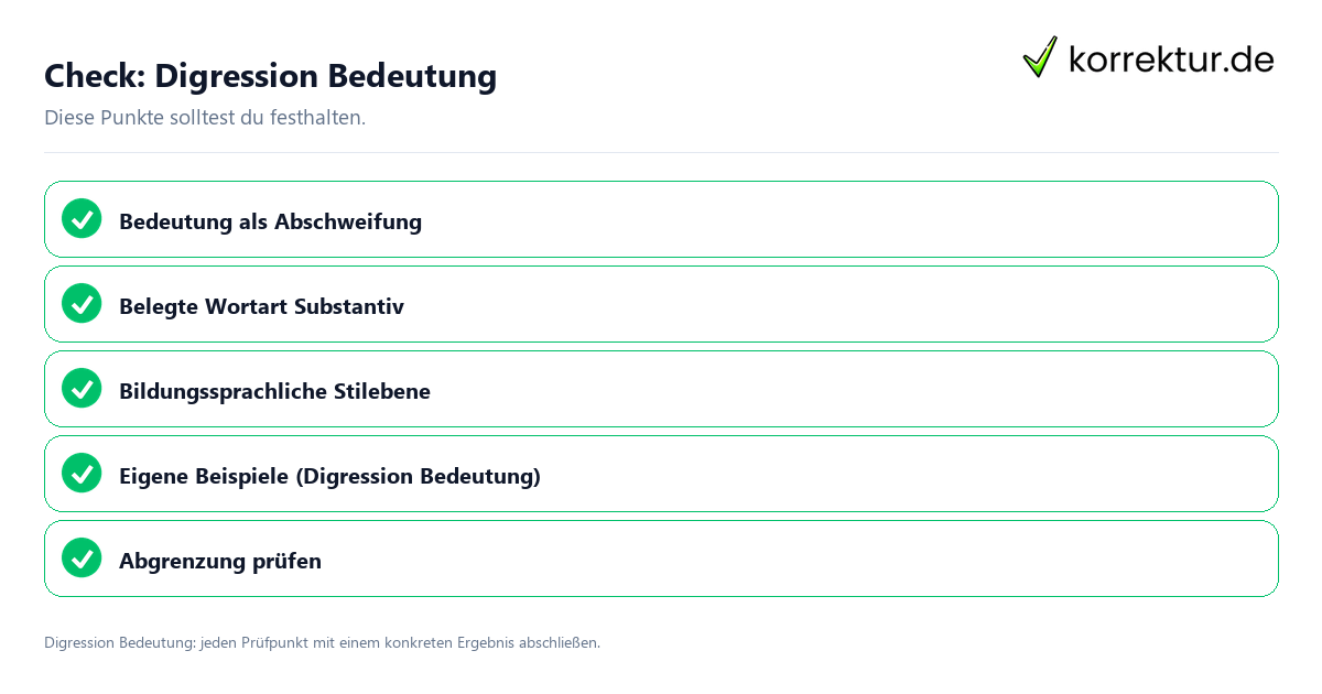 Check: Digression Bedeutung Digression Bedeutung mit einer themenspezifischen Checkliste