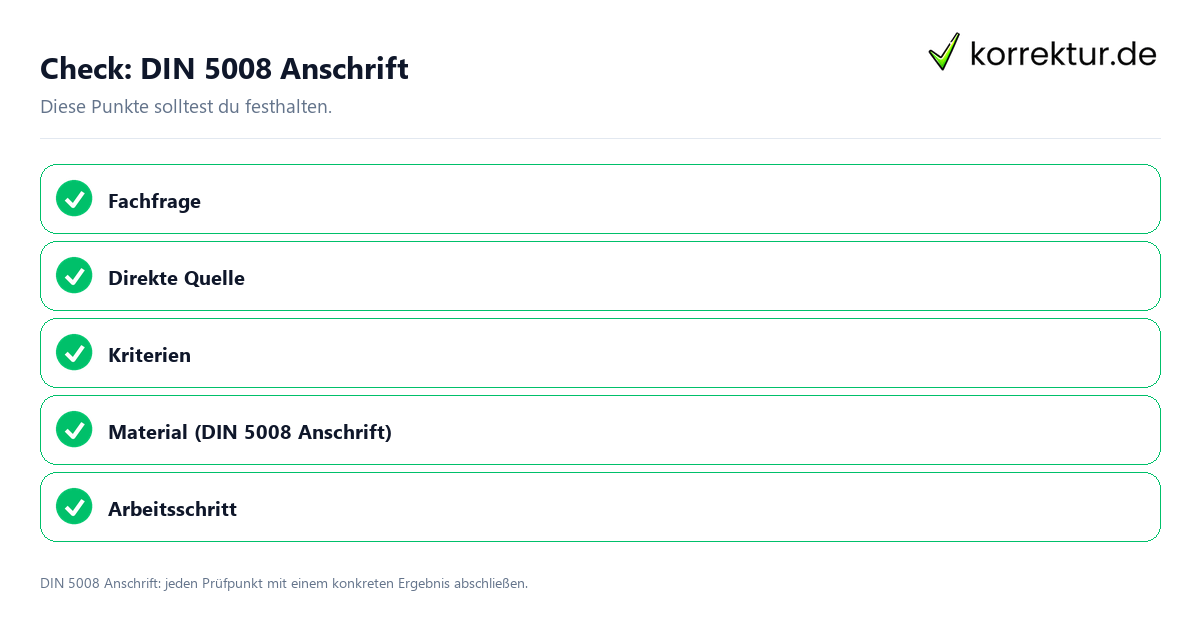 DIN 5008 Anschrift mit einer themenspezifischen Checkliste