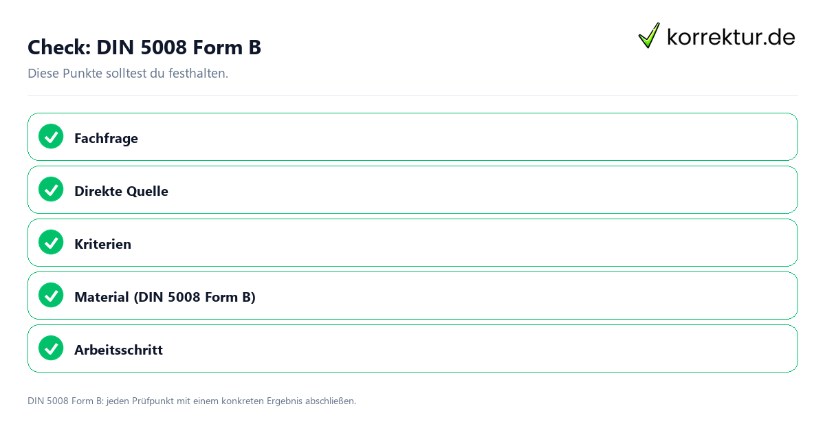 DIN 5008 Form B mit einer themenspezifischen Checkliste