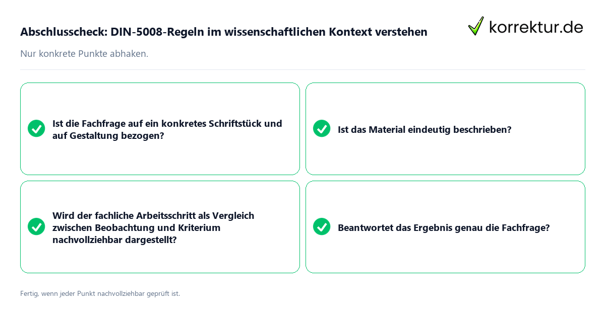 Abschlusscheck: DIN-5008-Regeln im wissenschaftlichen Kontext verstehen Konkreter Abschlusscheck zu DIN-5008-Regeln im wissenschaftlichen Kontext verstehen