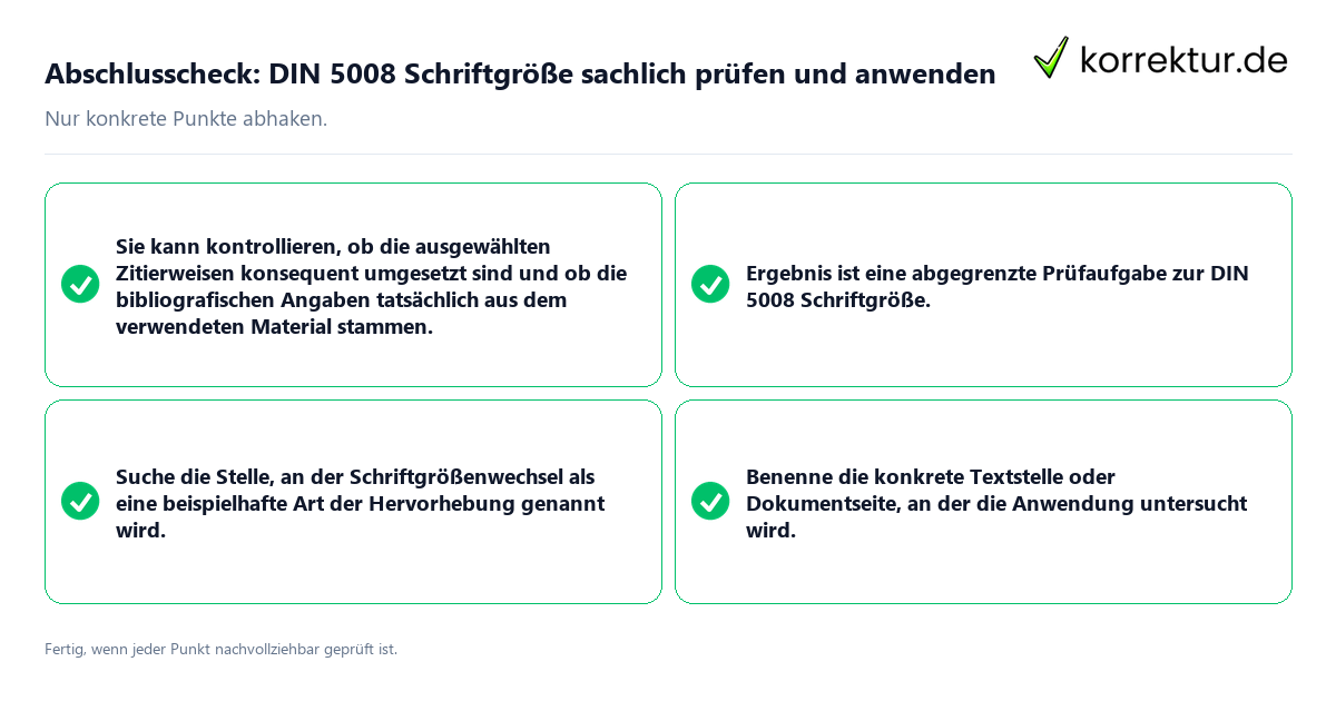 Konkreter Abschlusscheck zu DIN 5008 Schriftgröße sachlich prüfen und anwenden