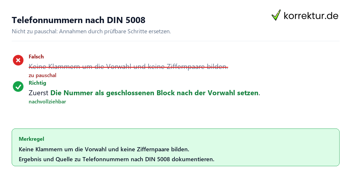 Telefonnummern nach DIN 5008 Ungeeignete und belastbare Vorgehensweise bei Telefonnummern nach DIN 5008
