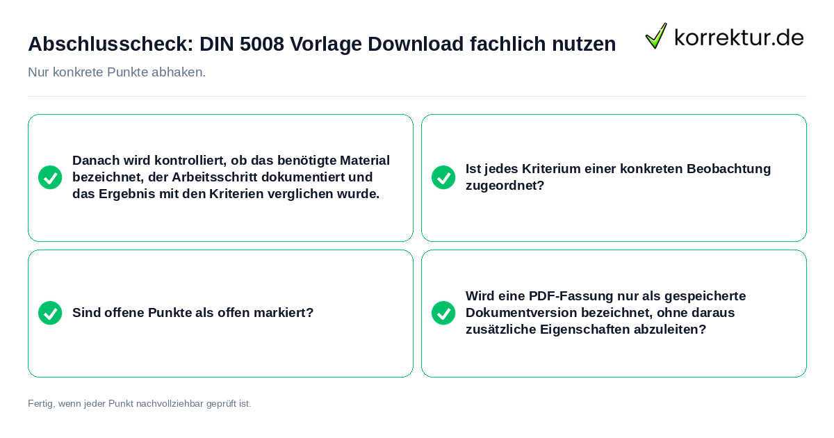 Konkreter Abschlusscheck zu DIN 5008 Vorlage Download fachlich nutzen
