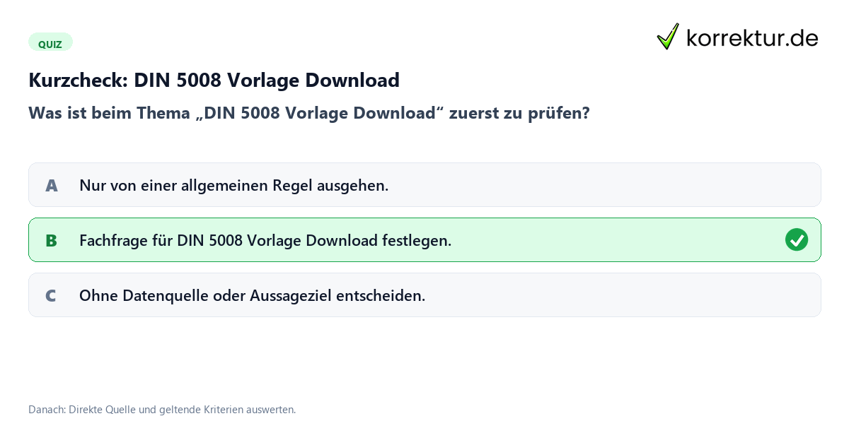 DIN 5008 Vorlage Download mit einem Kurzquiz zum sinnvollen nächsten Schritt