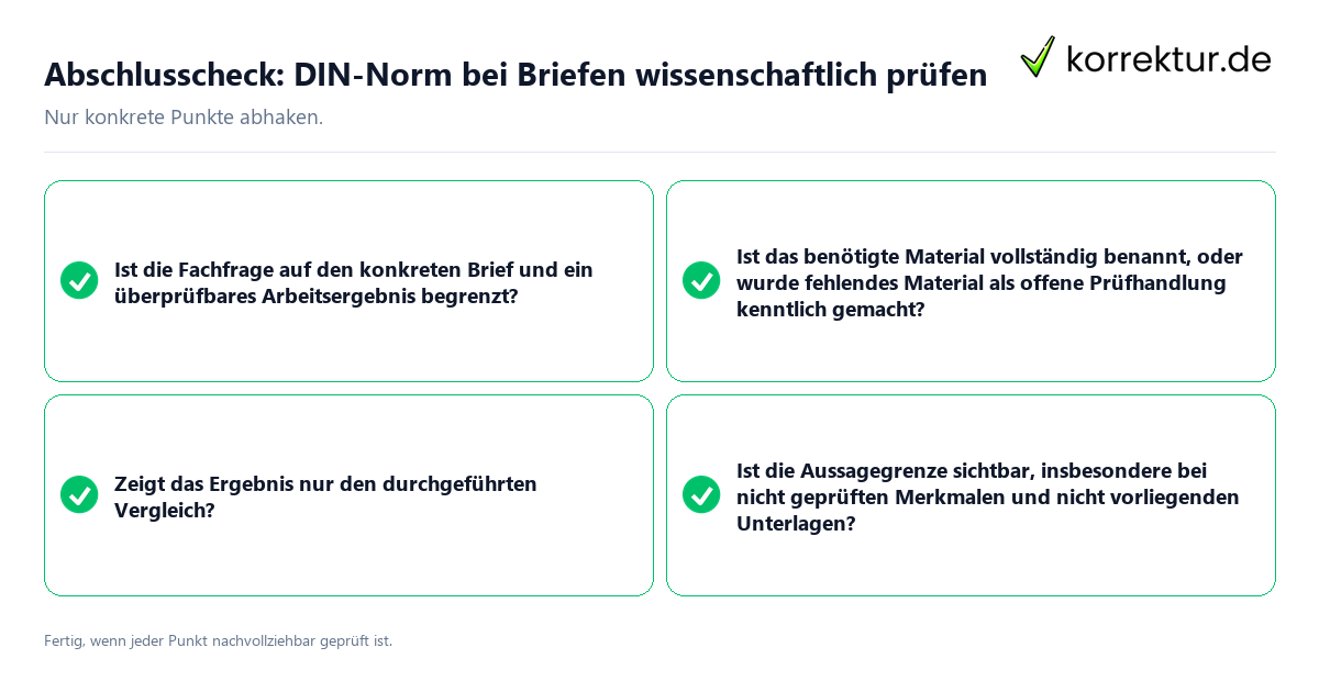 Abschlusscheck: DIN-Norm bei Briefen wissenschaftlich prüfen Konkreter Abschlusscheck zu DIN-Norm bei Briefen wissenschaftlich prüfen