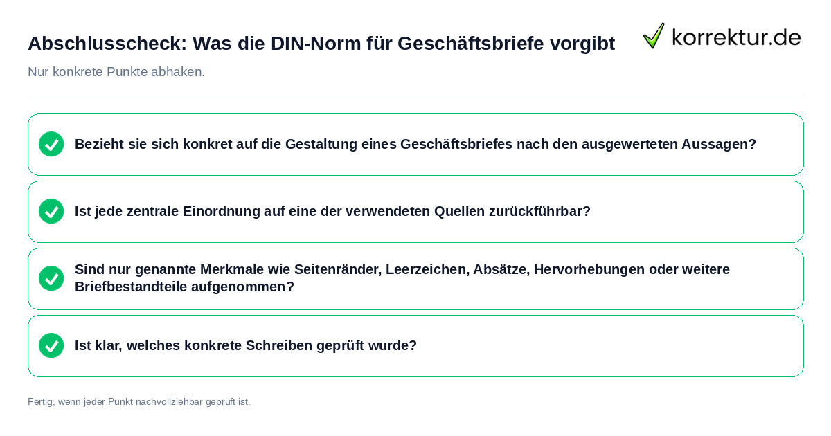 Abschlusscheck: Was die DIN-Norm für Geschäftsbriefe vorgibt Konkreter Abschlusscheck zu Was die DIN-Norm für Geschäftsbriefe vorgibt
