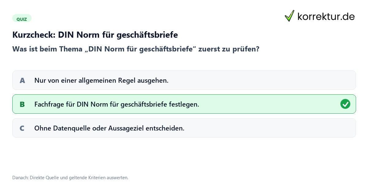 DIN Norm für geschäftsbriefe mit einem Kurzquiz zum sinnvollen nächsten Schritt