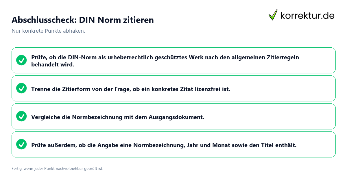 Konkreter Abschlusscheck zu DIN Norm zitieren