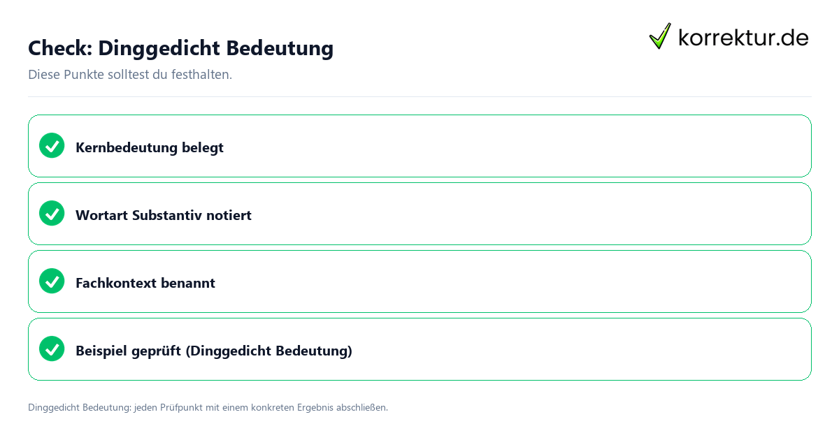 Dinggedicht Bedeutung mit einer themenspezifischen Checkliste