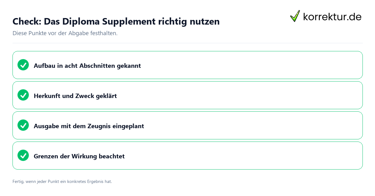Check: Das Diploma Supplement richtig nutzen Das Diploma Supplement richtig nutzen: Prüfliste mit vier Punkten