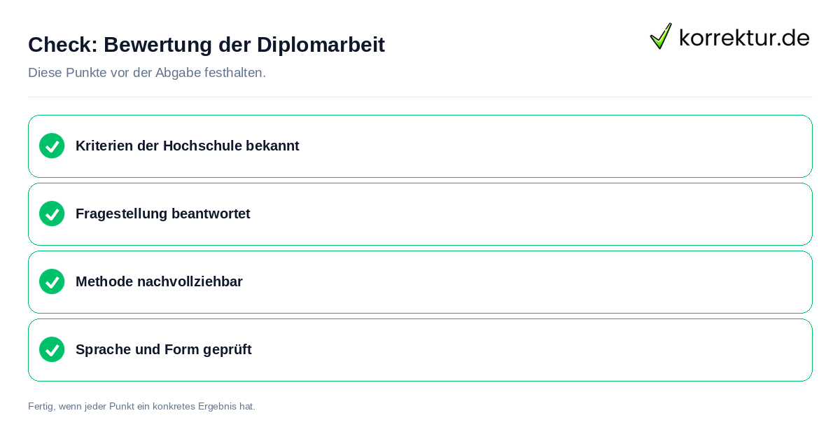 Check: Bewertung der Diplomarbeit Bewertung der Diplomarbeit: Prüfliste mit vier Punkten