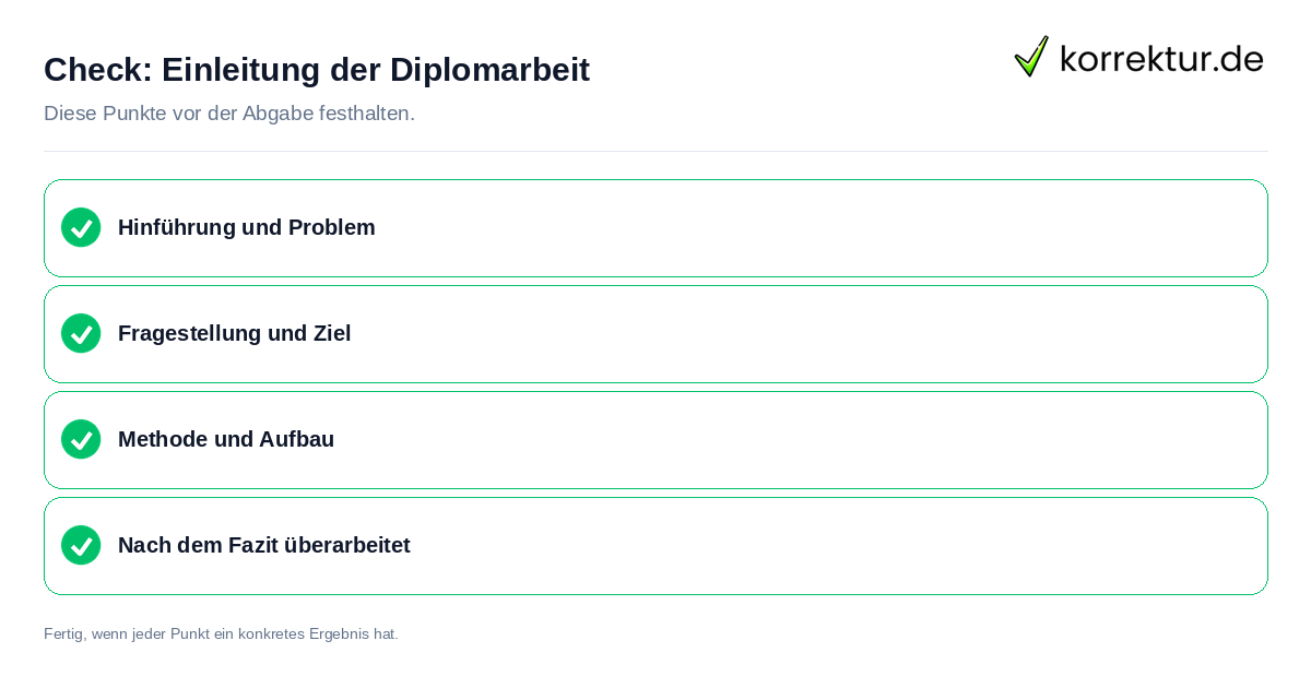 Check: Einleitung der Diplomarbeit Einleitung der Diplomarbeit: Prüfliste mit vier Punkten
