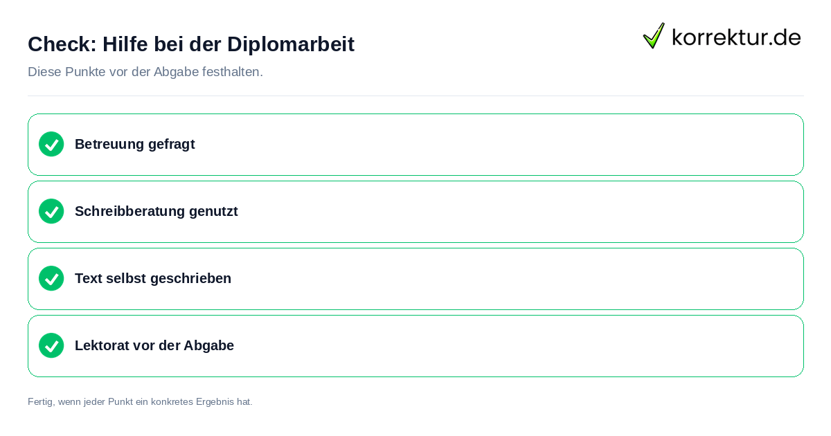 Hilfe bei der Diplomarbeit: Prüfliste mit vier Punkten