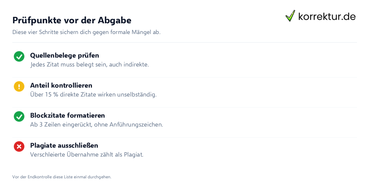 Checkliste korrekter Zitation in Hausarbeiten