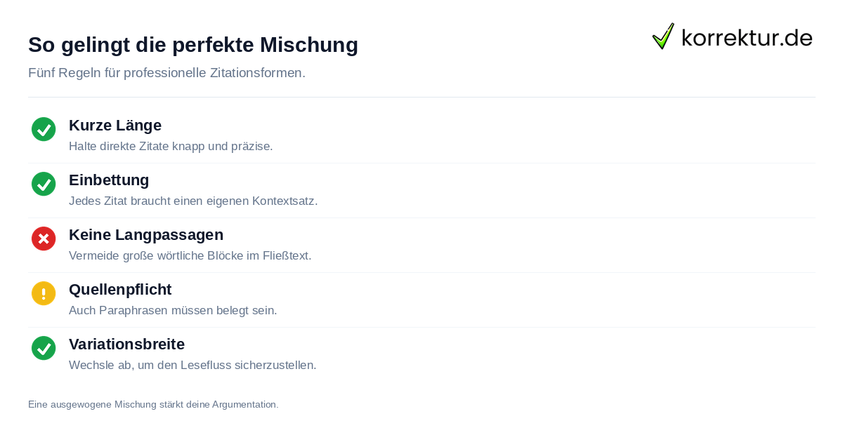 Checkliste: Direkte und indirekte Zitate korrekt kombinieren