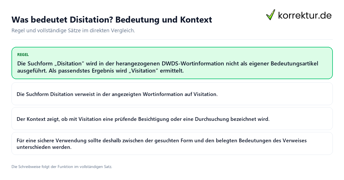 Konkrete Regel und vollständige Beispielsätze zu Was bedeutet Disitation? Bedeutung und Kontext