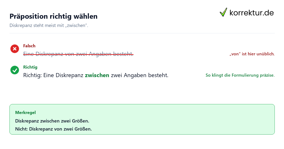 Präposition richtig wählen Diskrepanz Bedeutung: richtige Präposition verwenden