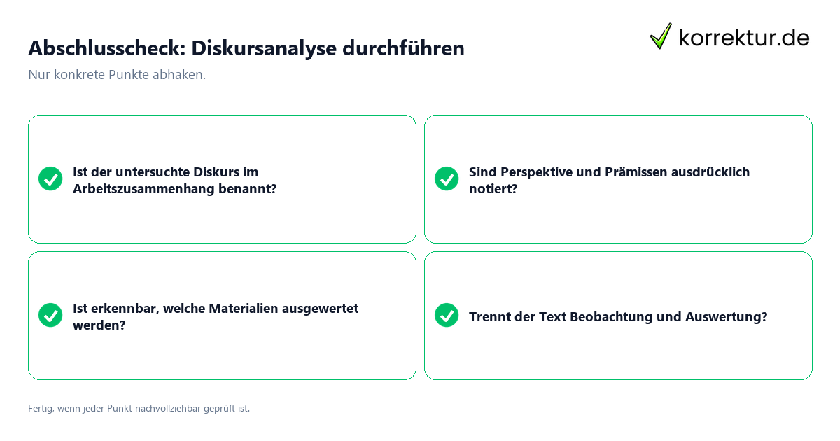 Konkreter Abschlusscheck zu Diskursanalyse durchführen