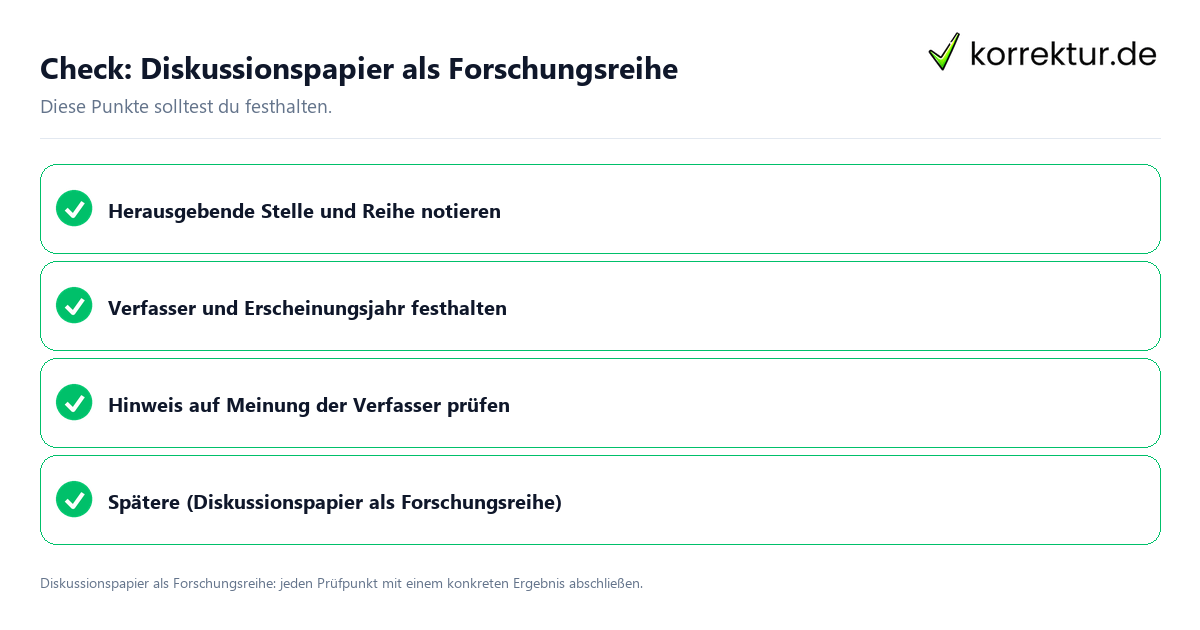 Diskussionspapier als Forschungsreihe mit einer themenspezifischen Checkliste