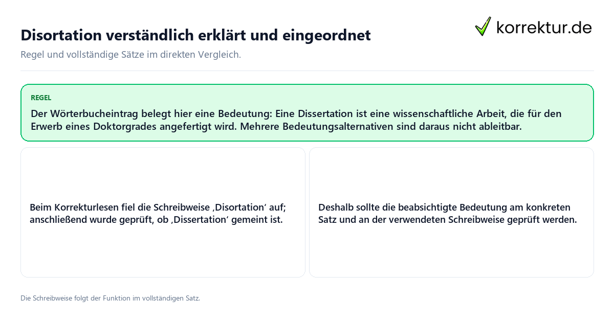 Konkrete Regel und vollständige Beispielsätze zu Disortation verständlich erklärt und eingeordnet