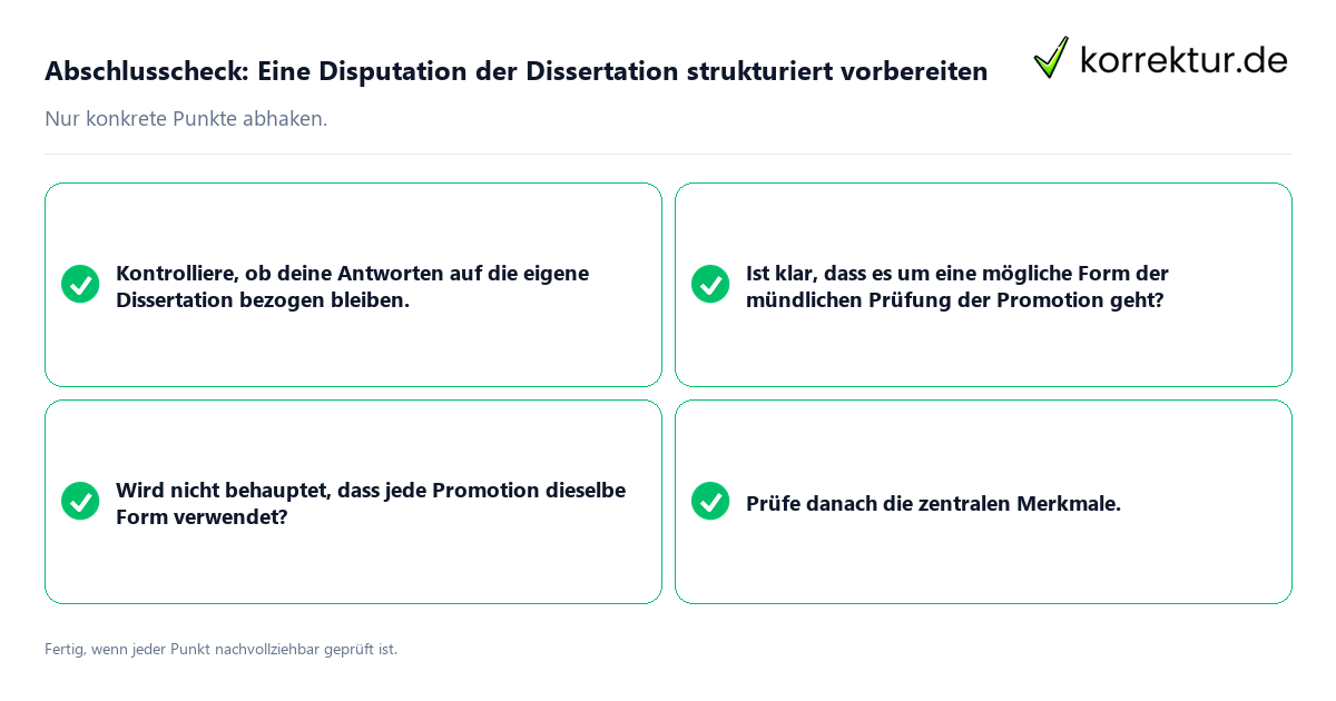 Abschlusscheck: Eine Disputation der Dissertation strukturiert vorbereiten Konkreter Abschlusscheck zu Eine Disputation der Dissertation strukturiert vorbereiten