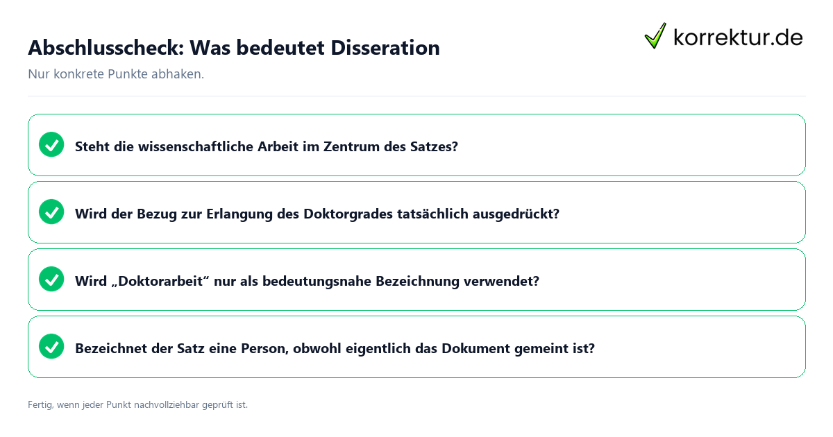 Konkreter Abschlusscheck zu Was bedeutet Disseration