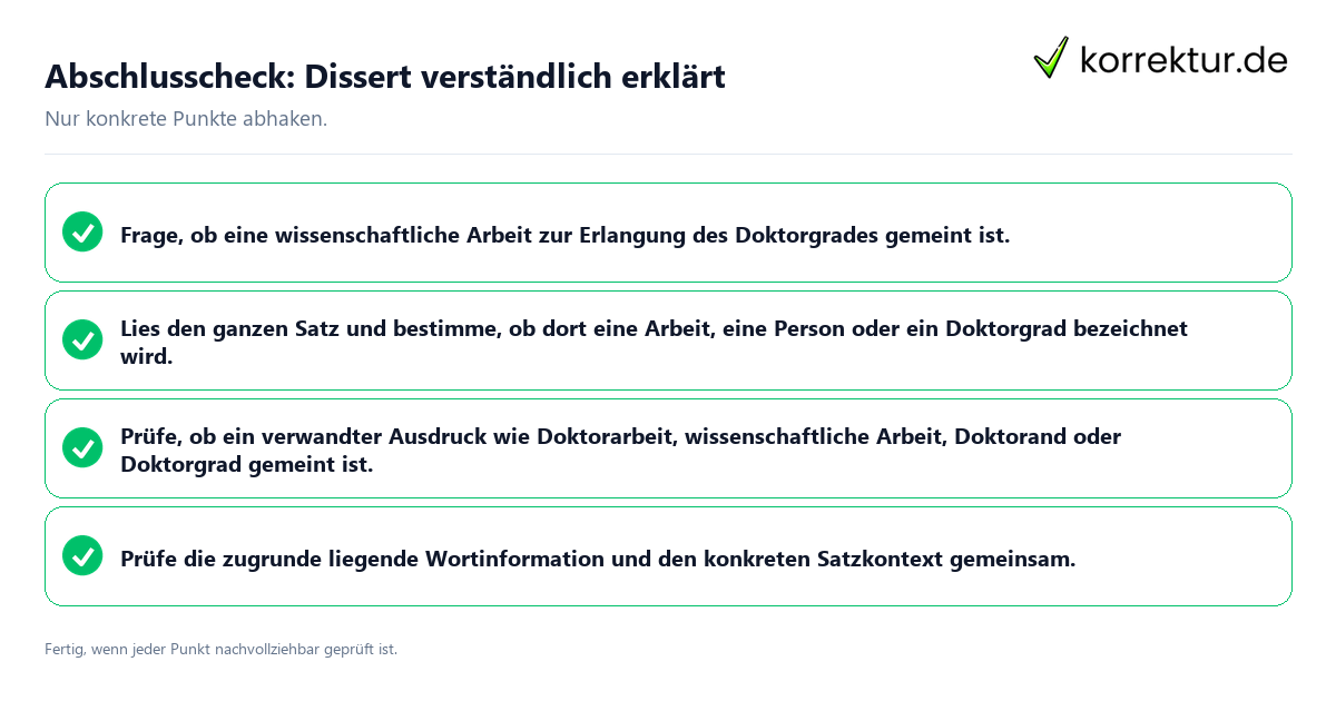 Konkreter Abschlusscheck zu Dissert verständlich erklärt