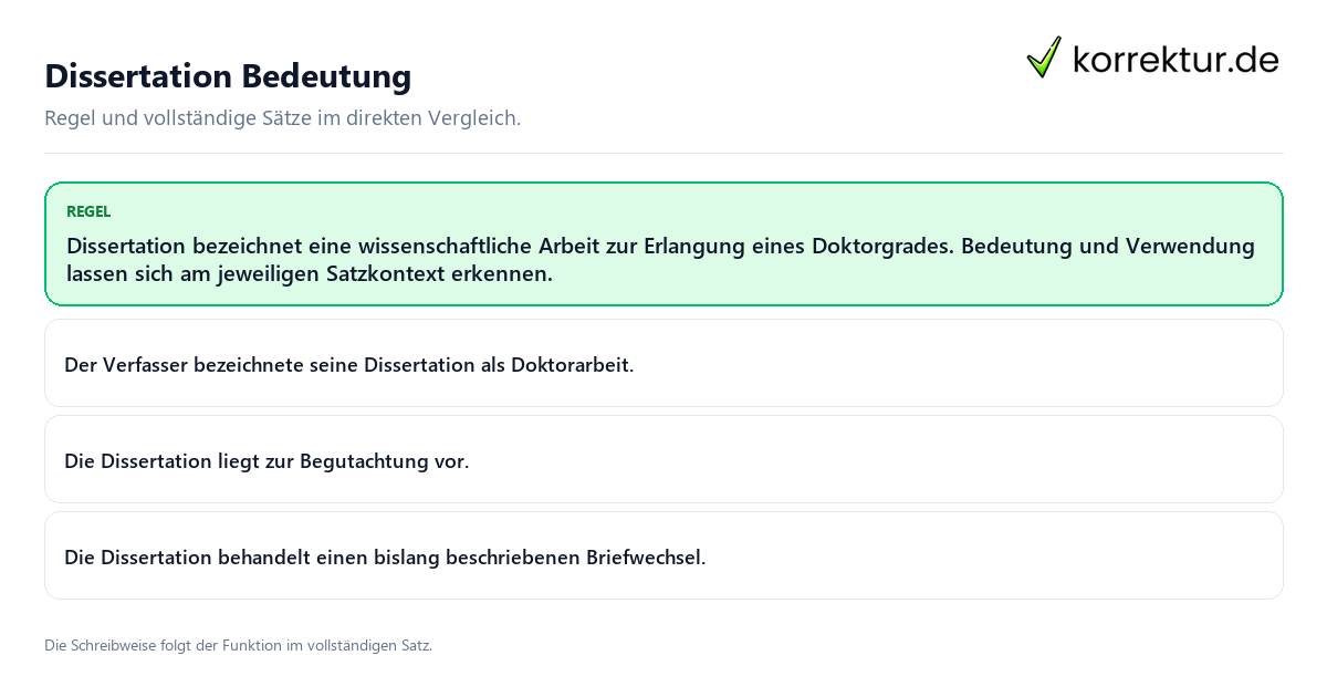 Dissertation Bedeutung Konkrete Regel und vollständige Beispielsätze zu Dissertation Bedeutung