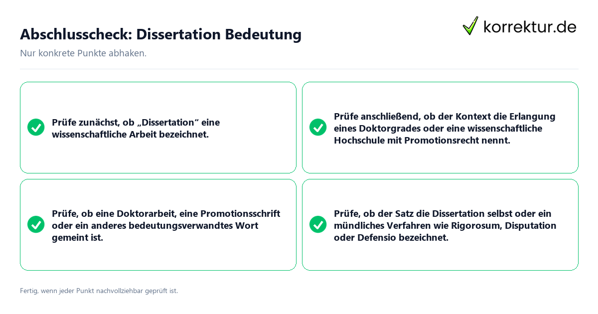 Abschlusscheck: Dissertation Bedeutung Konkreter Abschlusscheck zu Dissertation Bedeutung