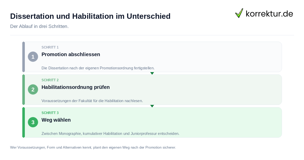 Dissertation und Habilitation im Unterschied: der Ablauf in drei Schritten