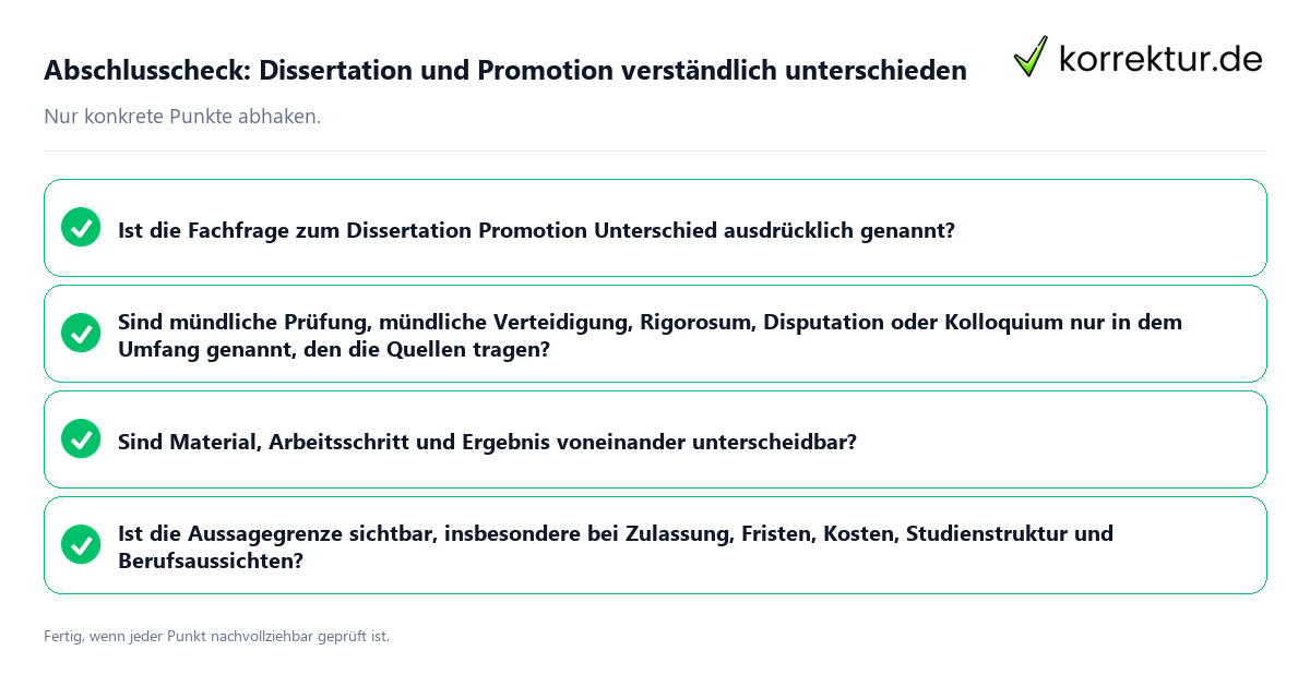 Abschlusscheck: Dissertation und Promotion verständlich unterschieden Konkreter Abschlusscheck zu Dissertation und Promotion verständlich unterschieden