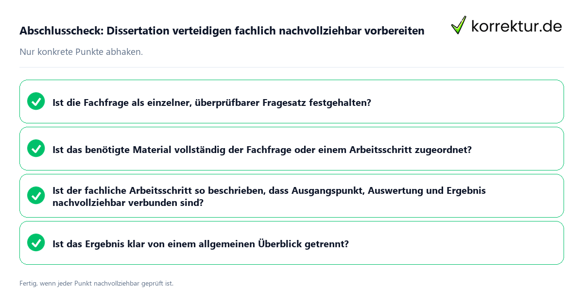 Konkreter Abschlusscheck zu Dissertation verteidigen fachlich nachvollziehbar vorbereiten