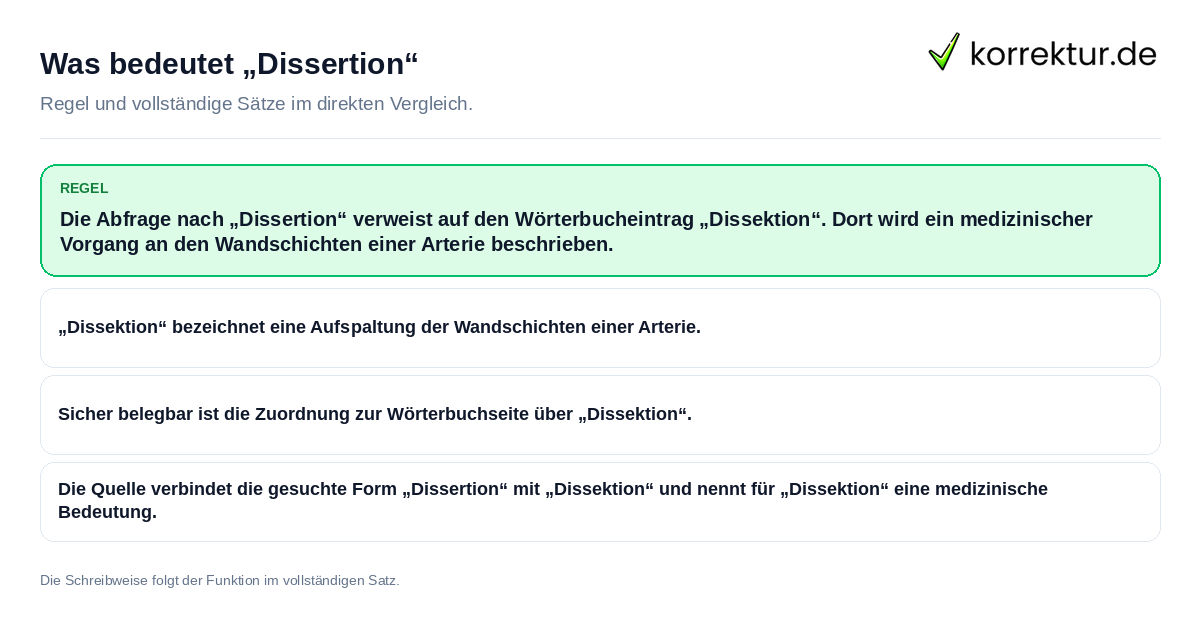 Was bedeutet „Dissertion“ Konkrete Regel und vollständige Beispielsätze zu Was bedeutet „Dissertion“