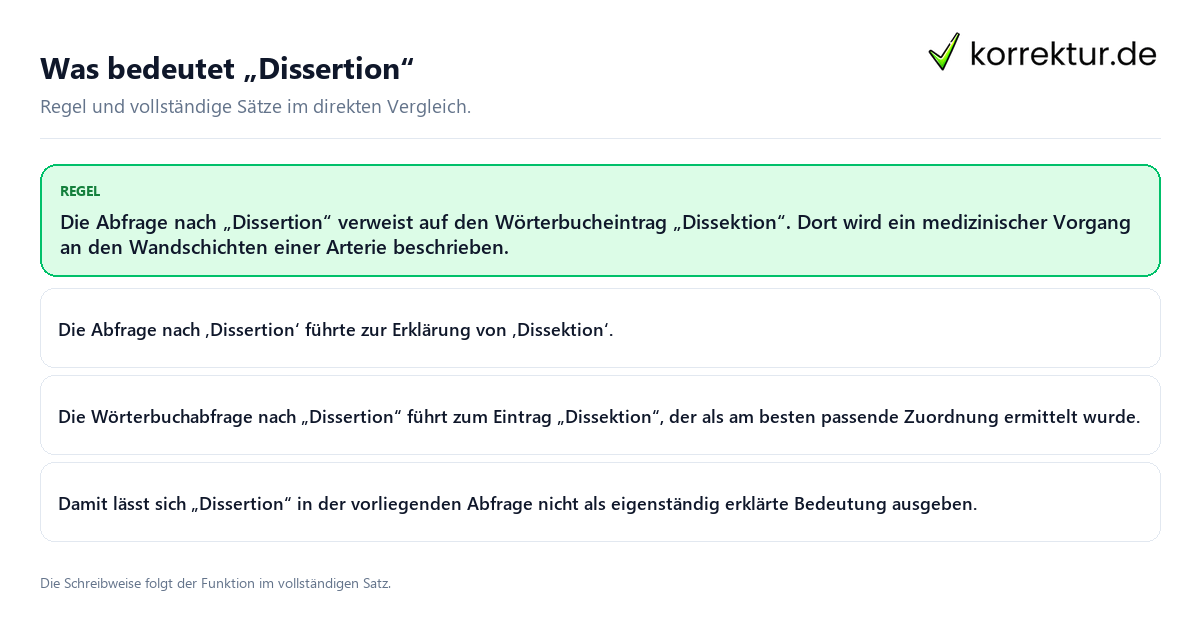 Was bedeutet „Dissertion“ Konkrete Regel und vollständige Beispielsätze zu Was bedeutet „Dissertion“