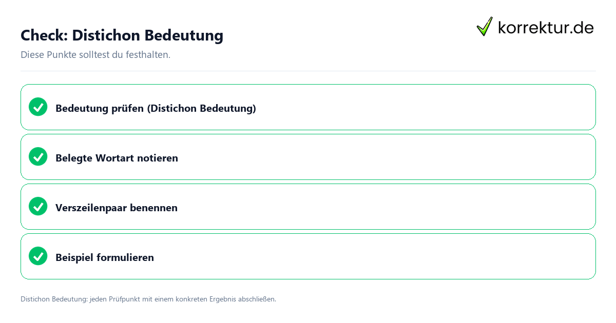 Distichon Bedeutung mit einer themenspezifischen Checkliste